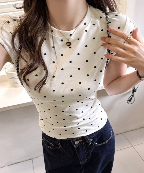 Riff(リフ)の「ドット柄ショートスリーブTシャツ(Tシャツ/カットソー・レディース・ブラック/オフホワイト/グレー・FREE)」の7枚目の写真