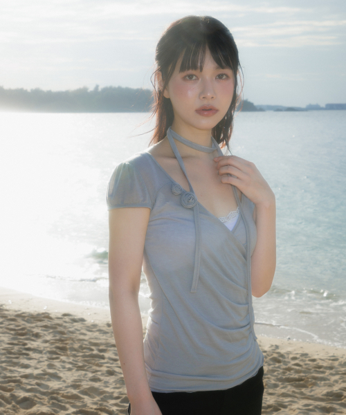 ROSEFRANTZ（ロゼフランツ）の「Corsage Shirring Tie T-shirt [Gray]（Tシャツ/カットソー・レディース・アッシュグレー・OS）」の3枚目の写真