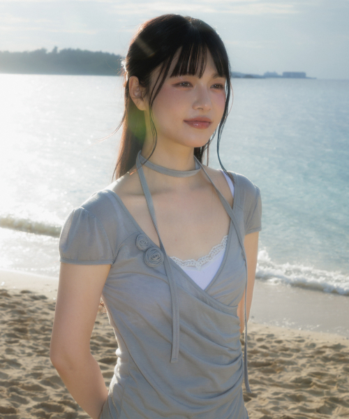 ROSEFRANTZ（ロゼフランツ）の「Corsage Shirring Tie T-shirt [Gray]（Tシャツ/カットソー・レディース・アッシュグレー・OS）」の4枚目の写真