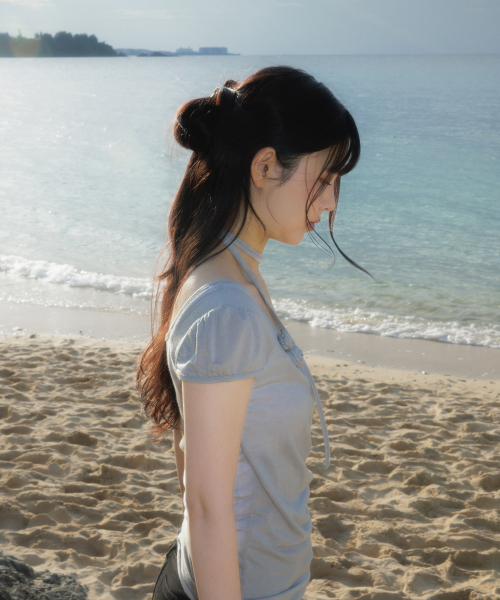ROSEFRANTZ（ロゼフランツ）の「Corsage Shirring Tie T-shirt [Gray]（Tシャツ/カットソー・レディース・アッシュグレー・OS）」の5枚目の写真
