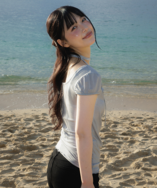 ROSEFRANTZ（ロゼフランツ）の「Corsage Shirring Tie T-shirt [Gray]（Tシャツ/カットソー・レディース・アッシュグレー・OS）」の6枚目の写真