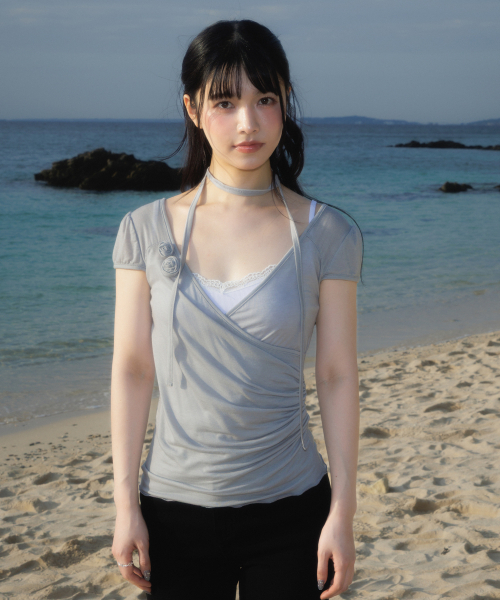 ROSEFRANTZ（ロゼフランツ）の「Corsage Shirring Tie T-shirt [Gray]（Tシャツ/カットソー・レディース・アッシュグレー・OS）」の8枚目の写真