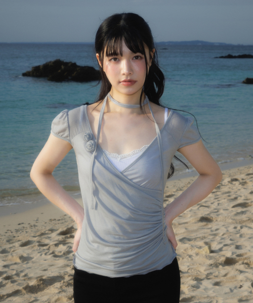 ROSEFRANTZ（ロゼフランツ）の「Corsage Shirring Tie T-shirt [Gray]（Tシャツ/カットソー・レディース・アッシュグレー・OS）」の9枚目の写真