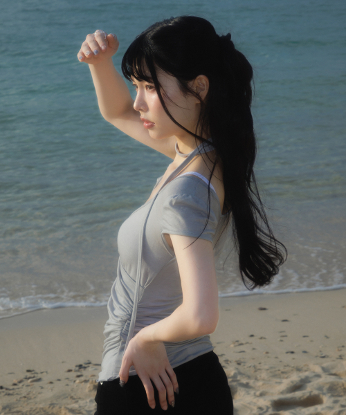 ROSEFRANTZ（ロゼフランツ）の「Corsage Shirring Tie T-shirt [Gray]（Tシャツ/カットソー・レディース・アッシュグレー・OS）」の11枚目の写真
