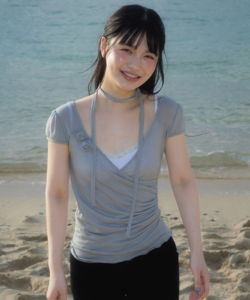 ROSEFRANTZ（ロゼフランツ）の「Corsage Shirring Tie T-shirt [Gray]（Tシャツ/カットソー・レディース・アッシュグレー・OS）」の12枚目の写真
