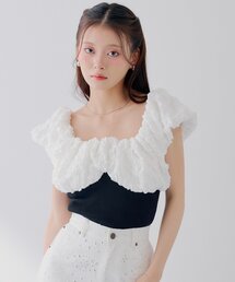【SALON by Chico】ジャガードパフスリーブドッキングニット