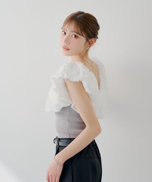 Chico（チコ）の「【SALON by Chico】ジャガードパフスリーブドッキングニット（ニット/セーター・レディース・グレー/ホワイト/ブラック・FREE）」の18枚目の写真