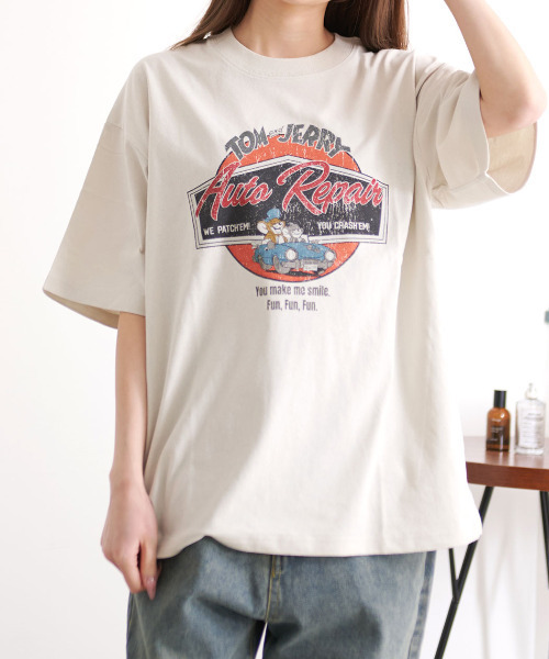 Tom&Jerry(トムアンドジェリー)の「『TOM&JERRY/トムアンドジェリー』USED LIKE TEE(Tシャツ/カットソー・レディース・スミクロ/アイボリー・L/LL/M)」の3枚目の写真