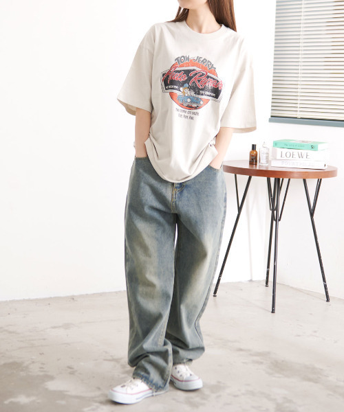 Tom&Jerry(トムアンドジェリー)の「『TOM&JERRY/トムアンドジェリー』USED LIKE TEE(Tシャツ/カットソー・レディース・スミクロ/アイボリー・L/LL/M)」の4枚目の写真