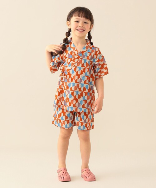 BEAMS mini(ビームスミニ)の「幾何学柄 甚平 2026SS (90~130cm)お祭り 女の子 男の子 夏休み 花火大会 夕涼み(浴衣・キッズ・ブルー/オレンジ・S(90~100)/M(110~120)/L(130~140))」の7枚目の写真