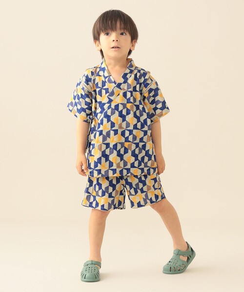 BEAMS mini(ビームスミニ)の「幾何学柄 甚平 2026SS (90~130cm)お祭り 女の子 男の子 夏休み 花火大会 夕涼み(浴衣・キッズ・ブルー/オレンジ・S(90~100)/M(110~120)/L(130~140))」の15枚目の写真