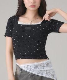 Tシャツ/カットソー（ブラック/黒色系・ドット柄）ファッション通販