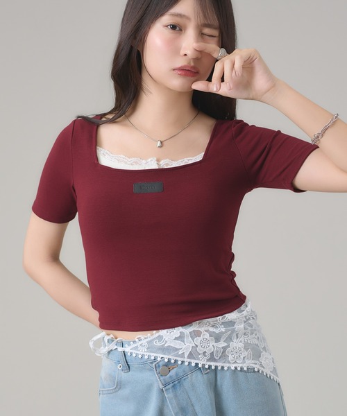 apres jour mignon（アプレジュールミニョン）の「スクエアネックトップス（Tシャツ/カットソー・レディース・ボルドー/ホワイト系その他/チャコールグレー/ブラック系その他/オフホワイト・LARGE/フリー）」の5枚目の写真