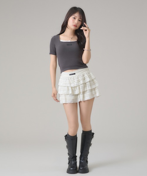 apres jour mignon（アプレジュールミニョン）の「スクエアネックトップス（Tシャツ/カットソー・レディース・ボルドー/ホワイト系その他/チャコールグレー/ブラック系その他/オフホワイト・LARGE/フリー）」の9枚目の写真