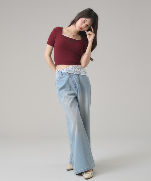apres jour mignon（アプレジュールミニョン）の「スクエアネックトップス（Tシャツ/カットソー・レディース・ボルドー/ホワイト系その他/チャコールグレー/ブラック系その他/オフホワイト・LARGE/フリー）」の10枚目の写真