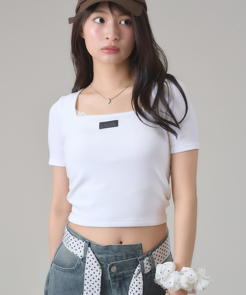apres jour mignon（アプレジュールミニョン）の「スクエアネックトップス（Tシャツ/カットソー・レディース・ボルドー/ホワイト系その他/チャコールグレー/ブラック系その他/オフホワイト・LARGE/フリー）」の12枚目の写真
