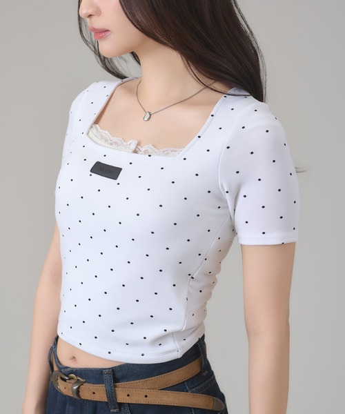 apres jour mignon（アプレジュールミニョン）の「スクエアネックトップス（Tシャツ/カットソー・レディース・ボルドー/ホワイト系その他/チャコールグレー/ブラック系その他/オフホワイト・LARGE/フリー）」の19枚目の写真