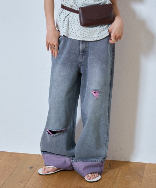 CIAOPANIC TYPY（チャオパニックティピー）の「【UNISEX】ライトオンスカラーロールアップダメージデニム（デニムパンツ・レディース・ブルー/ピンク/オレンジ/イエロー・LARGE/MEDIUM）」の19枚目の写真