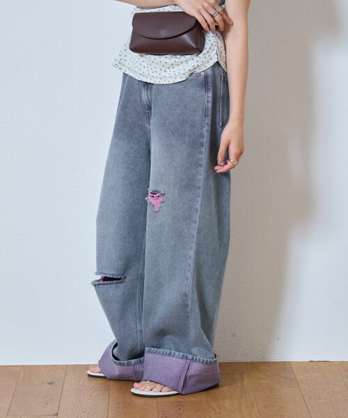 CIAOPANIC TYPY（チャオパニックティピー）の「【UNISEX】ライトオンスカラーロールアップダメージデニム（デニムパンツ・レディース・ブルー/ピンク/オレンジ/イエロー・LARGE/MEDIUM）」の20枚目の写真