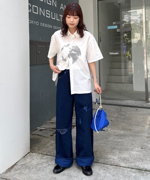 CIAOPANIC TYPY（チャオパニックティピー）の「【UNISEX】ライトオンスカラーロールアップダメージデニム（デニムパンツ・レディース・ブルー/ピンク/オレンジ/イエロー・LARGE/MEDIUM）」の6枚目の写真