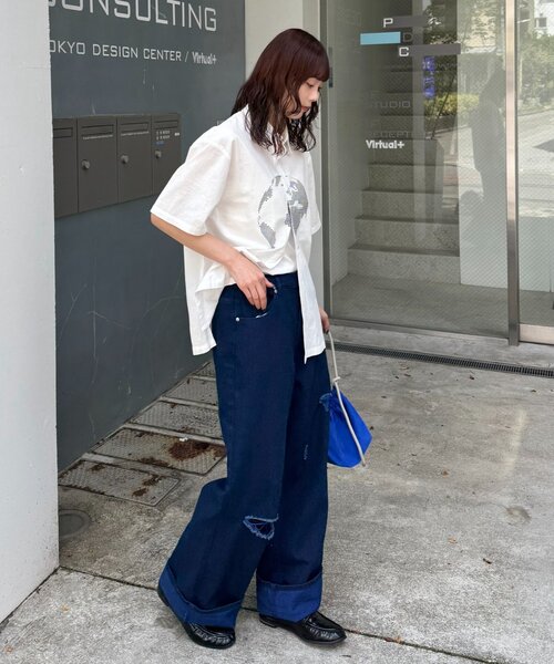 CIAOPANIC TYPY（チャオパニックティピー）の「【UNISEX】ライトオンスカラーロールアップダメージデニム（デニムパンツ・レディース・ブルー/ピンク/オレンジ/イエロー・LARGE/MEDIUM）」の7枚目の写真
