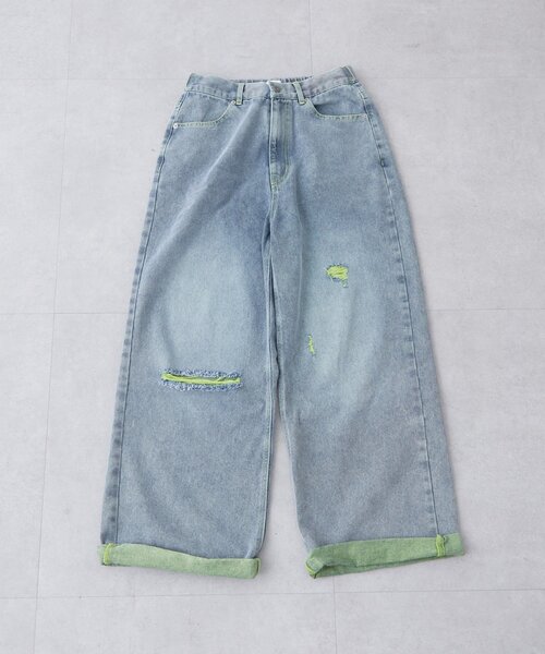 CIAOPANIC TYPY（チャオパニックティピー）の「【UNISEX】ライトオンスカラーロールアップダメージデニム（デニムパンツ・レディース・ブルー/ピンク/オレンジ/イエロー・LARGE/MEDIUM）」の16枚目の写真