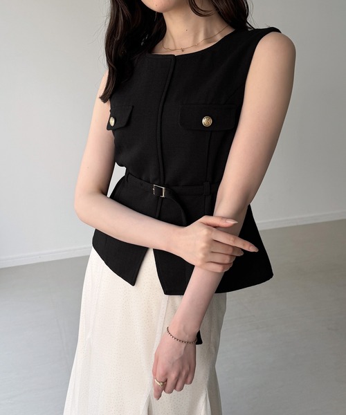 junoah（ジュノア）の「ベルト付きツイードジレ風トップス（ベスト・レディース・ブラウン系その他/ホワイト/ブラック・SMALL/MEDIUM/LARGE）」の10枚目の写真