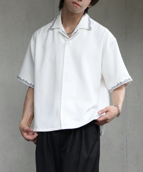 welise(ウェライズ)の「【welise/ウェライズ】リッチドレープスムース ハーフスリーブ エレガンスフラワーエンブロイド オープンカラーシャツ(シャツ/ブラウス・メンズ・ホワイト/ブラック・S/L/M)」の10枚目の写真