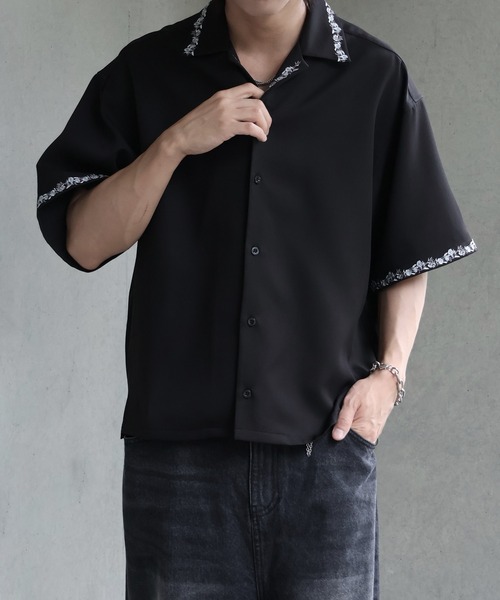 welise(ウェライズ)の「【welise/ウェライズ】リッチドレープスムース ハーフスリーブ エレガンスフラワーエンブロイド オープンカラーシャツ(シャツ/ブラウス・メンズ・ホワイト/ブラック・S/L/M)」の16枚目の写真