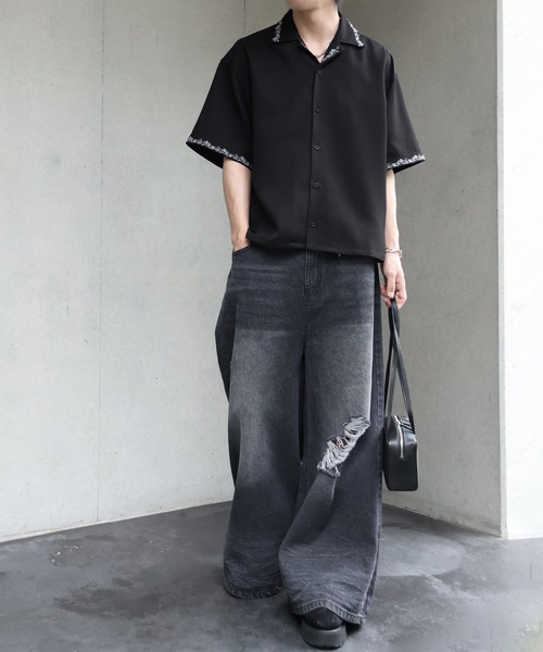 welise(ウェライズ)の「【welise/ウェライズ】リッチドレープスムース ハーフスリーブ エレガンスフラワーエンブロイド オープンカラーシャツ(シャツ/ブラウス・メンズ・ホワイト/ブラック・S/L/M)」の19枚目の写真