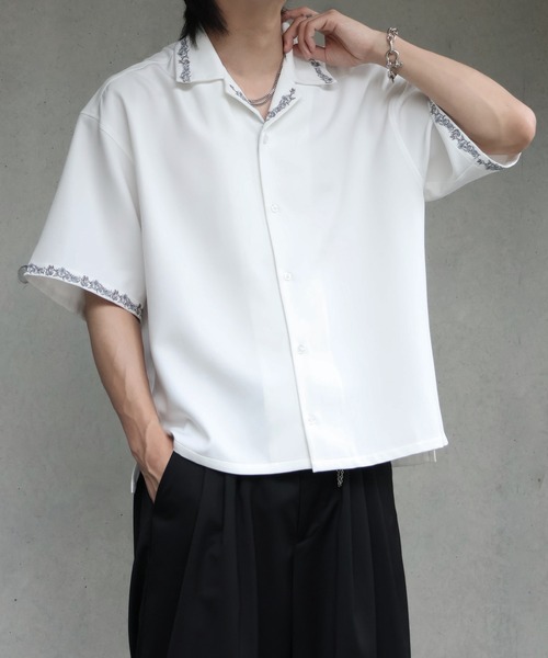 welise(ウェライズ)の「【welise/ウェライズ】リッチドレープスムース ハーフスリーブ エレガンスフラワーエンブロイド オープンカラーシャツ(シャツ/ブラウス・メンズ・ホワイト/ブラック・S/L/M)」の8枚目の写真