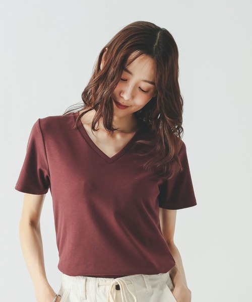 GLOBAL WORK(グローバルワーク)の「Fffit エフィット/汗染み軽減Vネック/665855(Tシャツ/カットソー・レディース・ボルドー/ブラック/ホワイト系その他2/モカ・LARGE/MEDIUM/X-LARGE/SMALL)」の20枚目の写真