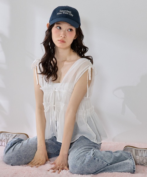 P.V.T(ピーブイティー)の「楊柳肩リボンシャーリングBL(シャツ/ブラウス・レディース・ブラウン/ブラック/ホワイト・M)」の7枚目の写真