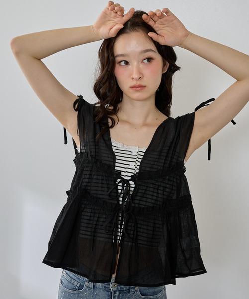 P.V.T(ピーブイティー)の「楊柳肩リボンシャーリングBL(シャツ/ブラウス・レディース・ブラウン/ブラック/ホワイト・M)」の18枚目の写真