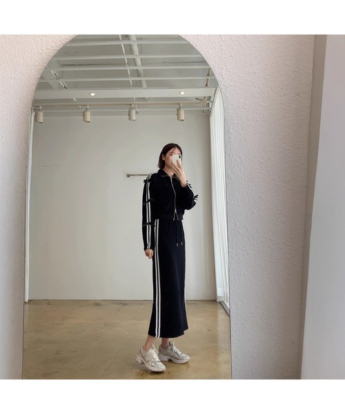Bling Leads（ブリングリーズ）の「【Bls】 【ZL】【Bling Leads】サイドライン×リボン ロングセットアップ（セットアップ・レディース・ホワイト/ブラック・FREE）」の6枚目の写真