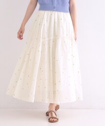 ラメドット刺繍ティアードスカート【洗える】