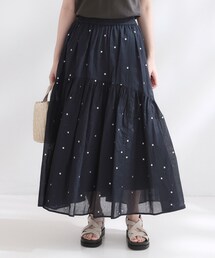 ラメドット刺繍ティアードスカート【洗える】
