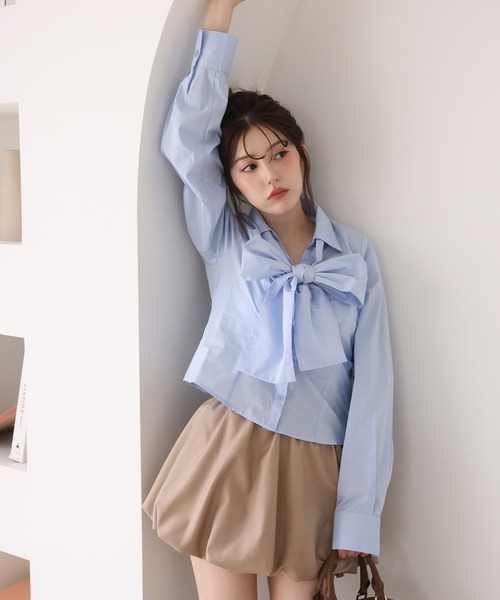 one after another NICE CLAUP(ワンアフターアナザーナイスクラップ)の「〈取り外し可能〉ボウタイリボンブラウス(シャツ/ブラウス・レディース・ドット/サックスブルー/ホワイト/ピンク・FREE)」の22枚目の写真