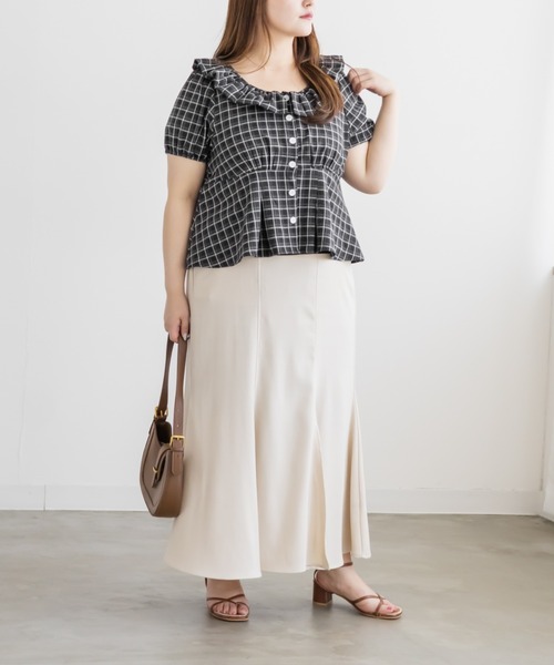 CLETTE(クレット)の「CLETTEオリジナルバルーンカラーチェックブラウス(シャツ/ブラウス・レディース・ブラック/グレー/ブルー・4L/3L/LL)」の17枚目の写真