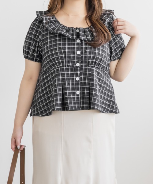 CLETTE(クレット)の「CLETTEオリジナルバルーンカラーチェックブラウス(シャツ/ブラウス・レディース・ブラック/グレー/ブルー・4L/3L/LL)」の16枚目の写真