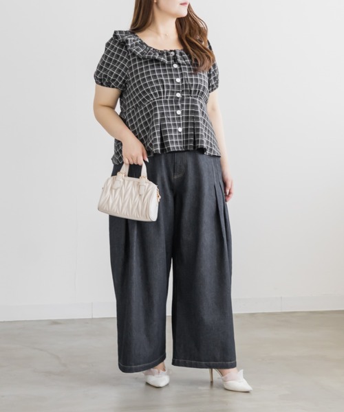CLETTE(クレット)の「CLETTEオリジナルバルーンカラーチェックブラウス(シャツ/ブラウス・レディース・ブラック/グレー/ブルー・4L/3L/LL)」の19枚目の写真