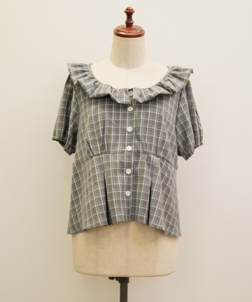 CLETTE(クレット)の「CLETTEオリジナルバルーンカラーチェックブラウス(シャツ/ブラウス・レディース・ブラック/グレー/ブルー・4L/3L/LL)」の7枚目の写真