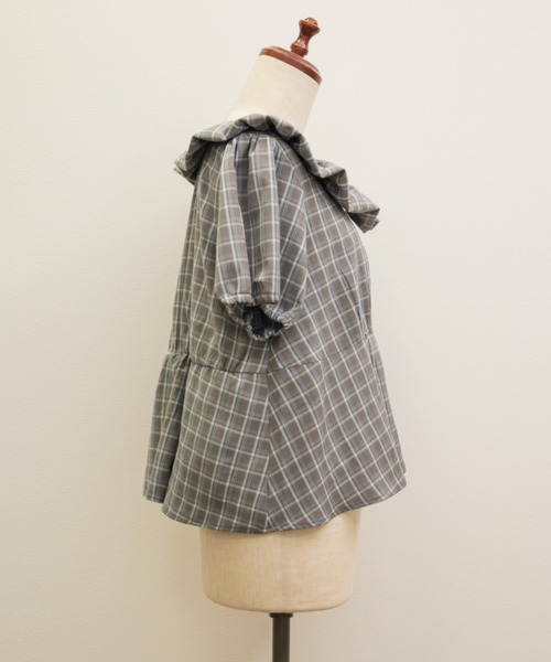 CLETTE(クレット)の「CLETTEオリジナルバルーンカラーチェックブラウス(シャツ/ブラウス・レディース・ブラック/グレー/ブルー・4L/3L/LL)」の8枚目の写真