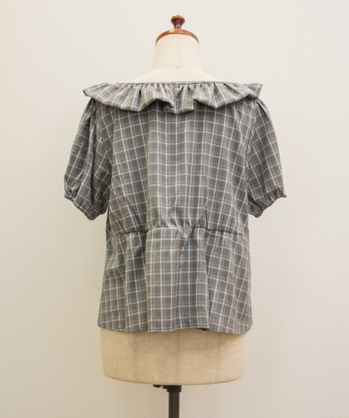 CLETTE(クレット)の「CLETTEオリジナルバルーンカラーチェックブラウス(シャツ/ブラウス・レディース・ブラック/グレー/ブルー・4L/3L/LL)」の9枚目の写真