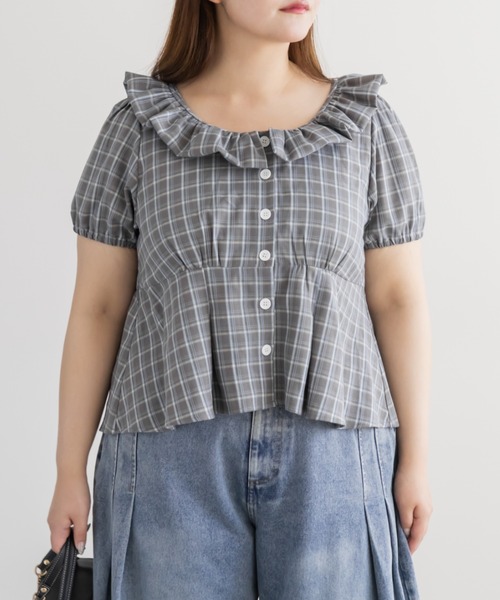 CLETTE(クレット)の「CLETTEオリジナルバルーンカラーチェックブラウス(シャツ/ブラウス・レディース・ブラック/グレー/ブルー・4L/3L/LL)」の20枚目の写真