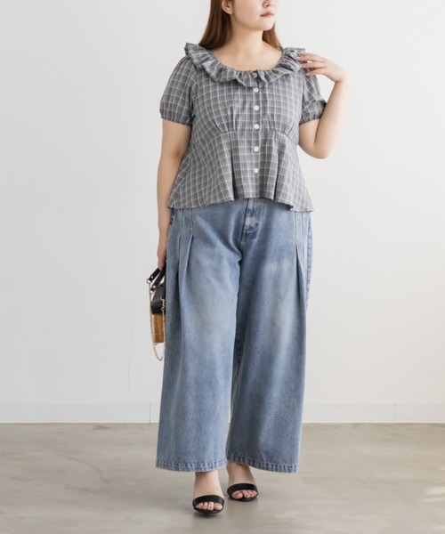 CLETTE(クレット)の「CLETTEオリジナルバルーンカラーチェックブラウス(シャツ/ブラウス・レディース・ブラック/グレー/ブルー・4L/3L/LL)」の21枚目の写真