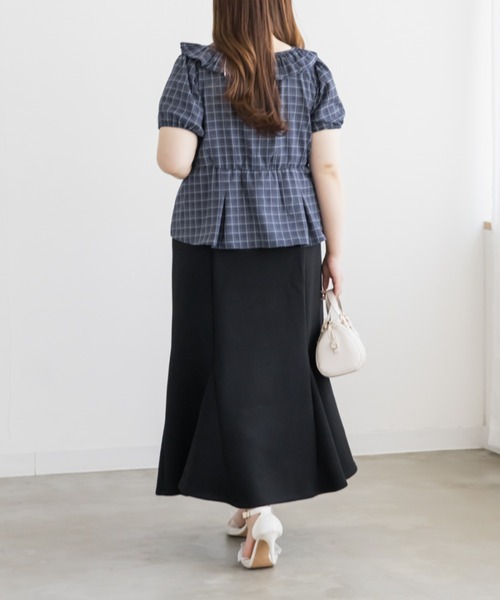 CLETTE(クレット)の「CLETTEオリジナルバルーンカラーチェックブラウス(シャツ/ブラウス・レディース・ブラック/グレー/ブルー・4L/3L/LL)」の6枚目の写真