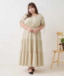 【Louiosy】【大きいサイズ】ショルダーギャザーティアードワンピース