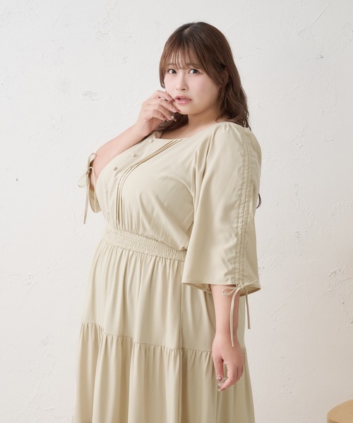 Louiosy(ルオシー)の「【Louiosy】【大きいサイズ】ショルダーギャザーティアードワンピース(ワンピース・レディース・ベージュ/ダークブラウン・4L/3L)」の14枚目の写真