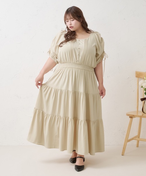 Louiosy(ルオシー)の「【Louiosy】【大きいサイズ】ショルダーギャザーティアードワンピース(ワンピース・レディース・ベージュ/ダークブラウン・4L/3L)」の16枚目の写真